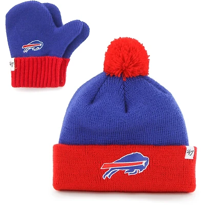 Infant '47 Royal/Red Buffalo Bills Bam Bam Cuffed Knit Hat With Pom and Mittens Set