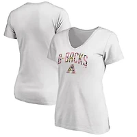 Women's White Arizona Diamondbacks Floral Arched Logo V-Neck T-Shirt