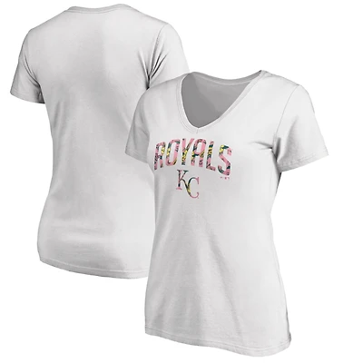 Women's White Kansas City Royals Floral Arched Logo V-Neck T-Shirt