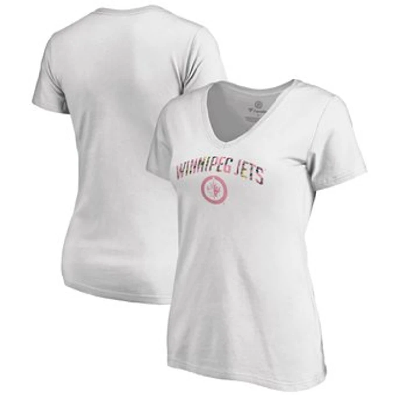 Women's White Winnipeg Jets Floral Arched V-Neck T-Shirt