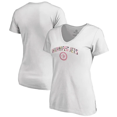 Women's White Winnipeg Jets Floral Arched V-Neck T-Shirt