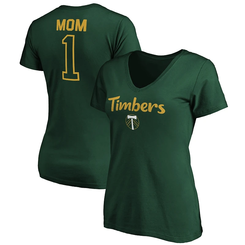 Women's Green Portland Timbers #1 Mom V-Neck T-Shirt