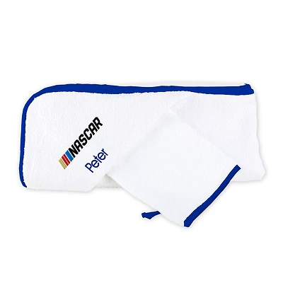 Newborn & Infant White/Royal NASCAR Personalized Towel Set