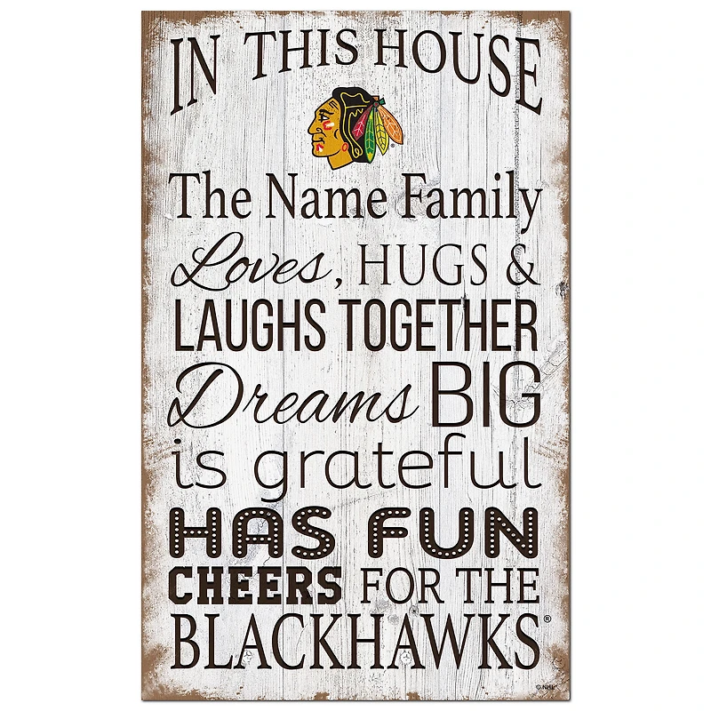 Chicago Blackhawks Personalized 11" x 19" In This House Sign