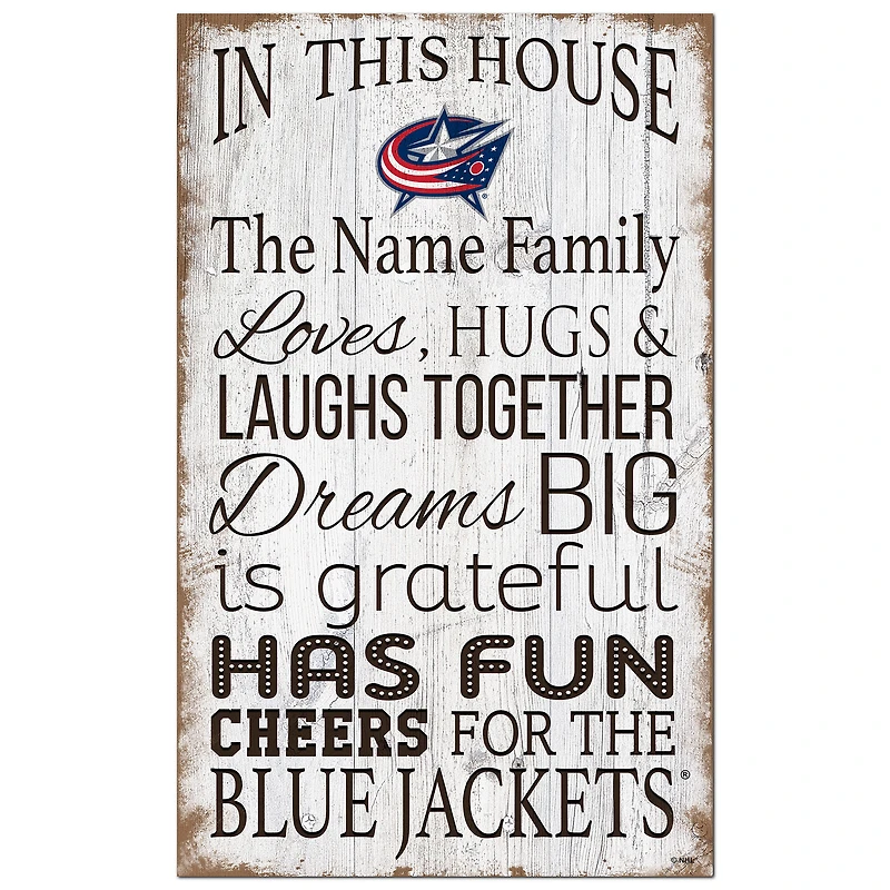 Columbus Blue Jackets Personalized 11" x 19" In This House Sign