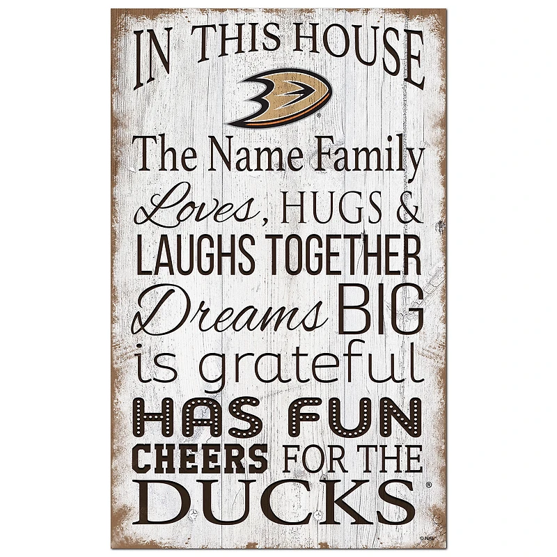 Anaheim Ducks Personalized 11" x 19" In This House Sign
