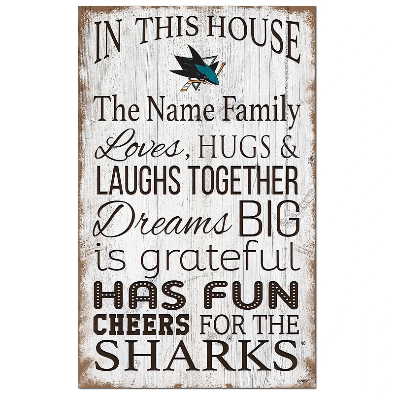 San Jose Sharks Personalized 11" x 19" In This House Sign