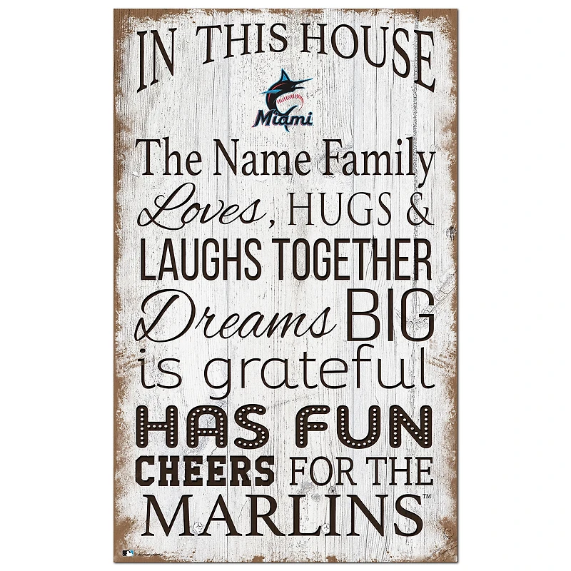 Miami Marlins Personalized 11" x 19" In This House Sign