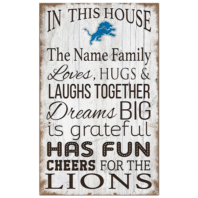 Detroit Lions Personalized 11" x 19" In This House Sign