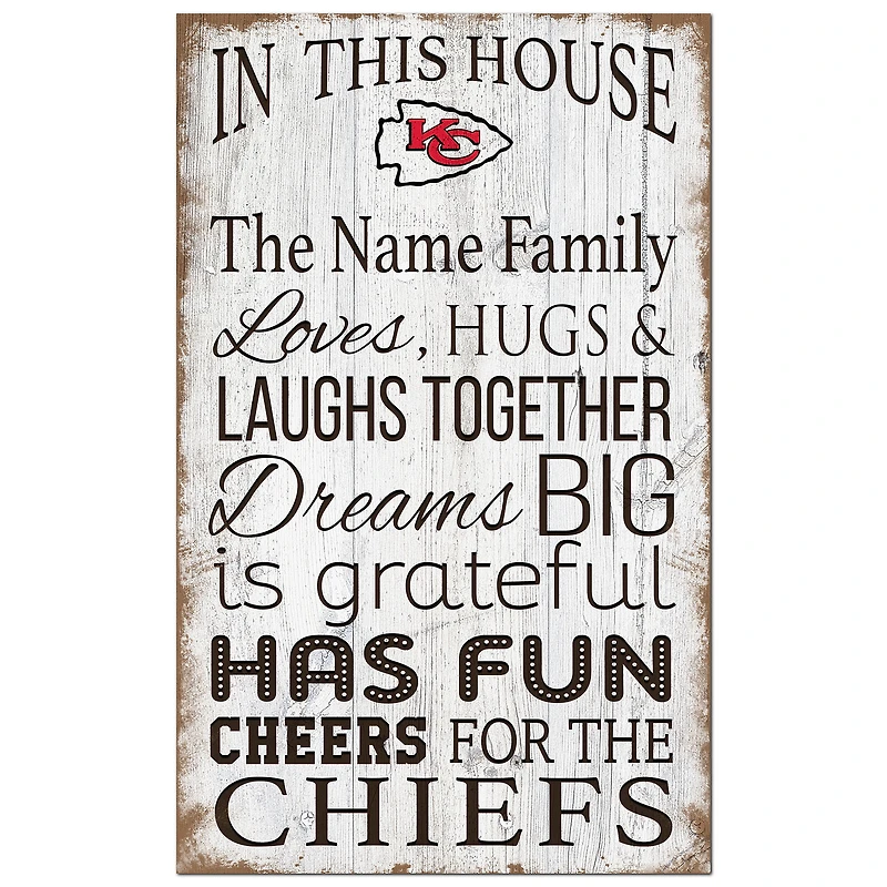 Kansas City Chiefs Personalized 11" x 19" In This House Sign