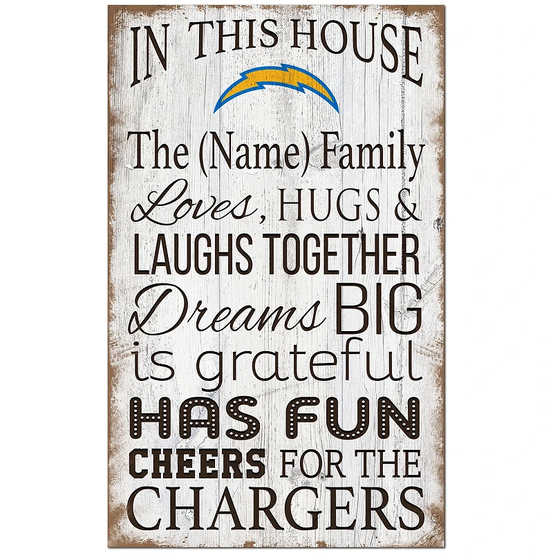Los Angeles Chargers Personalized 11" x 19" In This House Sign