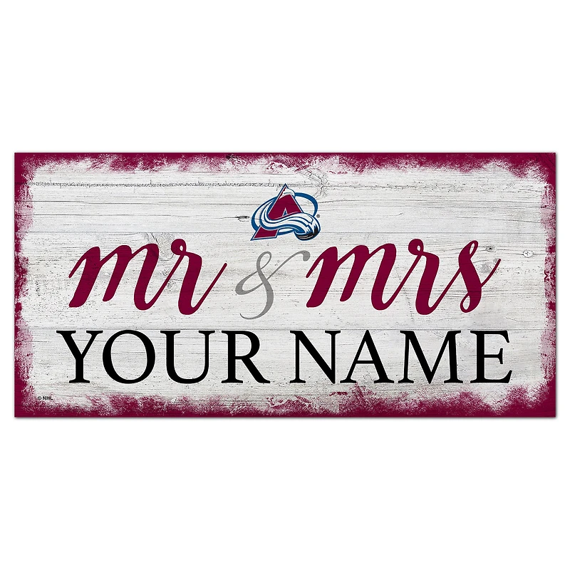 Colorado Avalanche 6" x 12" Personalized Mr. & Mrs. Script Sign