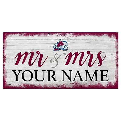 Colorado Avalanche 6" x 12" Personalized Mr. & Mrs. Script Sign