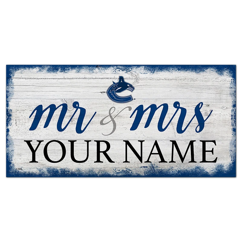 Vancouver Canucks 6" x 12" Personalized Mr. & Mrs. Script Sign