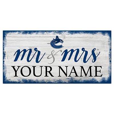 Vancouver Canucks 6" x 12" Personalized Mr. & Mrs. Script Sign