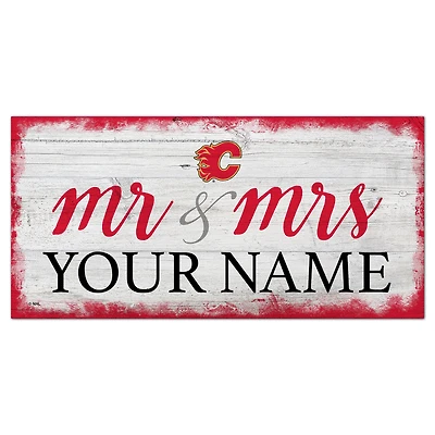 Calgary Flames 6" x 12" Personalized Mr. & Mrs. Script Sign