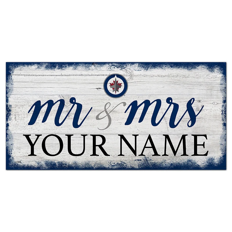 Winnipeg Jets 6" x 12" Personalized Mr. & Mrs. Script Sign