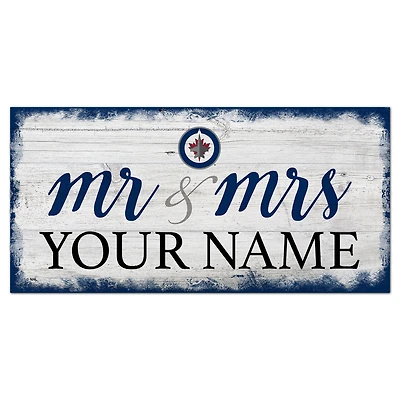 Winnipeg Jets 6" x 12" Personalized Mr. & Mrs. Script Sign