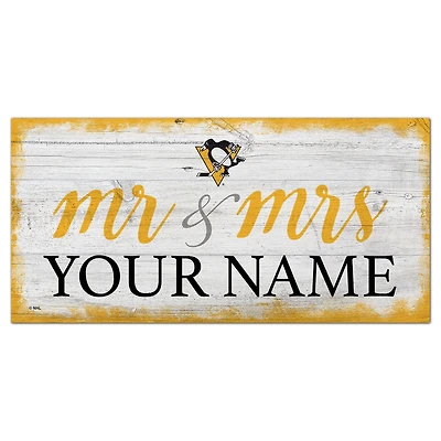 Pittsburgh Penguins 6" x 12" Personalized Mr. & Mrs. Script Sign