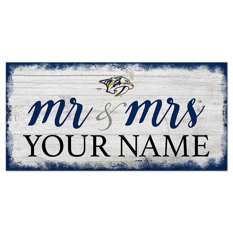 Nashville Predators 6" x 12" Personalized Mr. & Mrs. Script Sign
