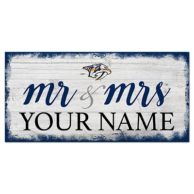 Nashville Predators 6" x 12" Personalized Mr. & Mrs. Script Sign