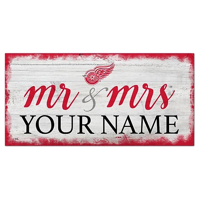 Detroit Red Wings 6" x 12" Personalized Mr. & Mrs. Script Sign