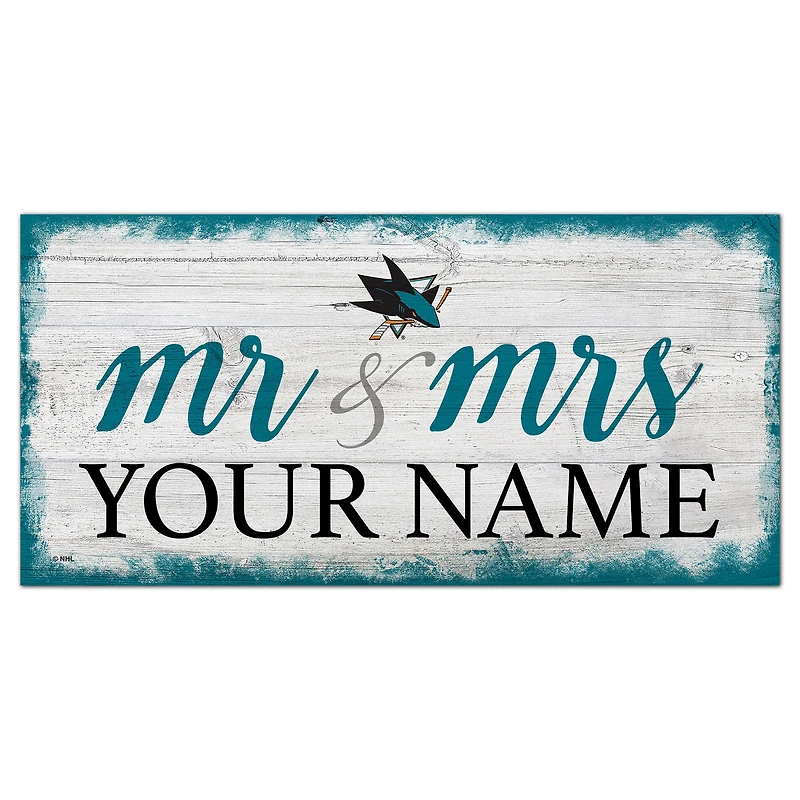 San Jose Sharks 6" x 12" Personalized Mr. & Mrs. Script Sign