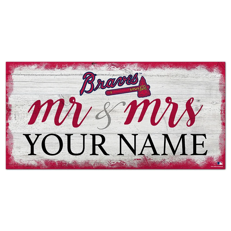 Atlanta Braves 6" x 12" Personalized Mr. & Mrs. Script Sign