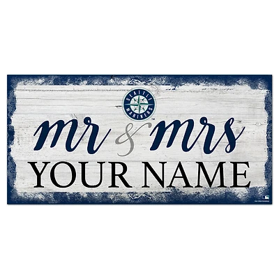 Seattle Mariners 6" x 12" Personalized Mr. & Mrs. Script Sign