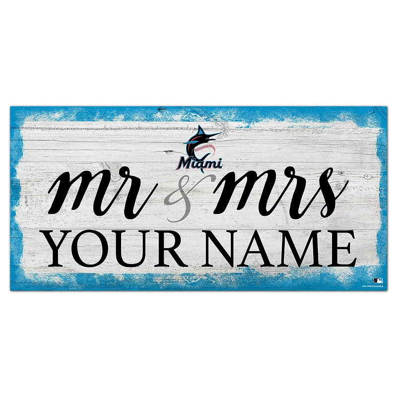 Miami Marlins 6" x 12" Personalized Mr. & Mrs. Script Sign