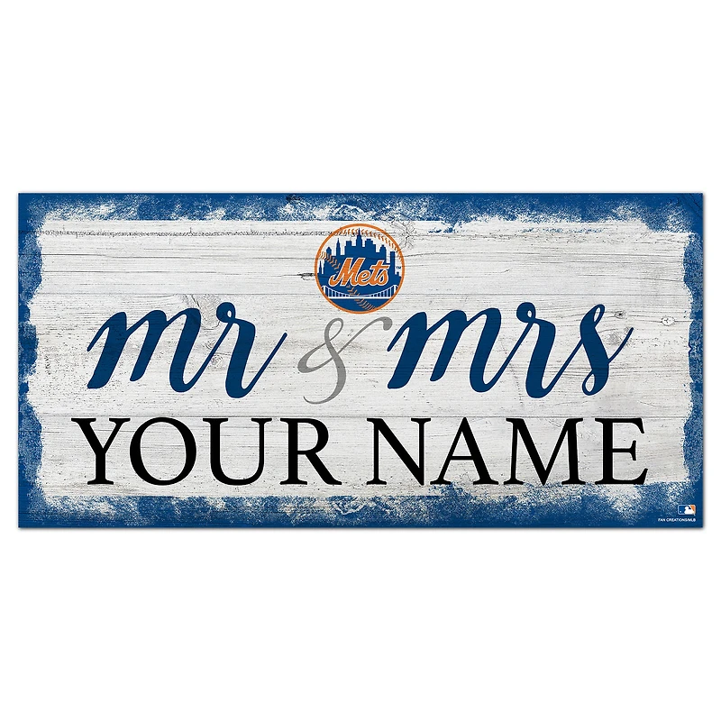 New York Mets 6" x 12" Personalized Mr. & Mrs. Script Sign