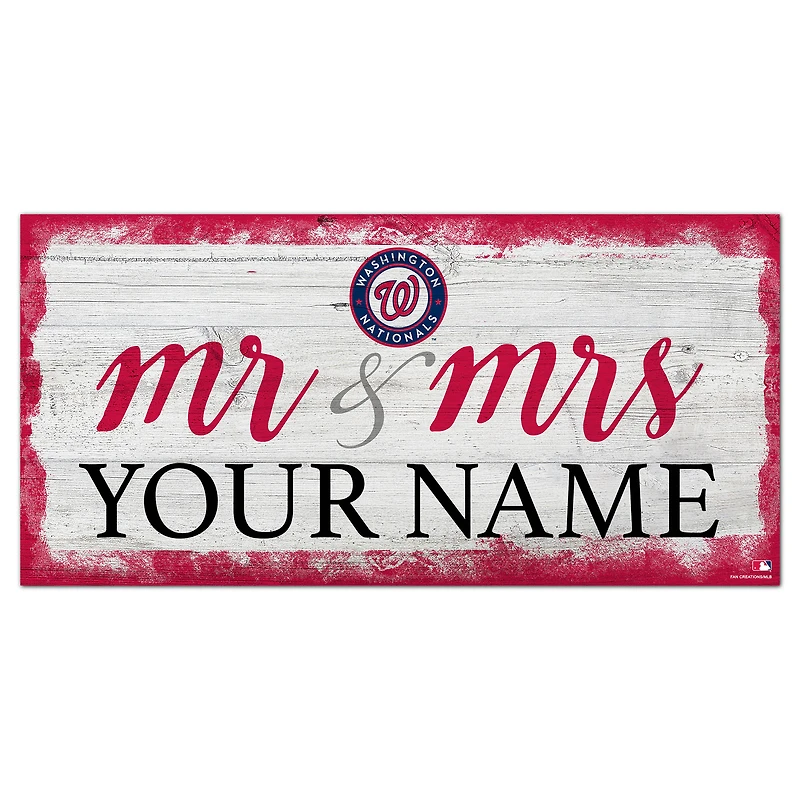 Washington Nationals 6" x 12" Personalized Mr. & Mrs. Script Sign