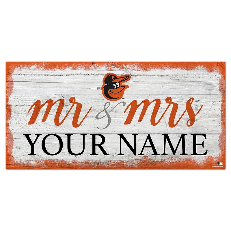 Baltimore Orioles 6" x 12" Personalized Mr. & Mrs. Script Sign