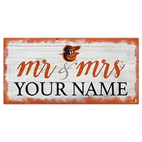 Baltimore Orioles 6" x 12" Personalized Mr. & Mrs. Script Sign