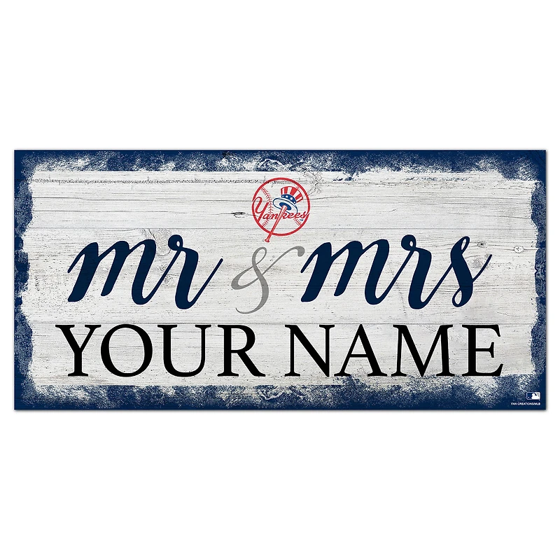 New York Yankees 6" x 12" Personalized Mr. & Mrs. Script Sign
