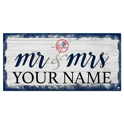 New York Yankees 6" x 12" Personalized Mr. & Mrs. Script Sign