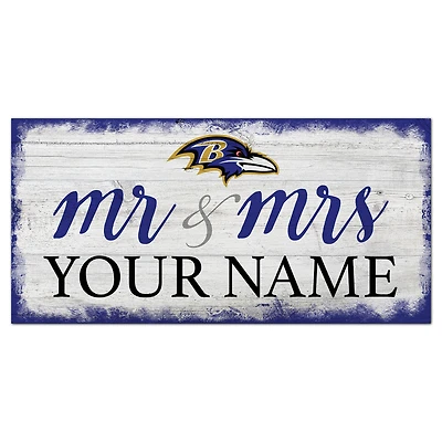 Baltimore Ravens 6" x 12" Personalized Mr. & Mrs. Script Sign