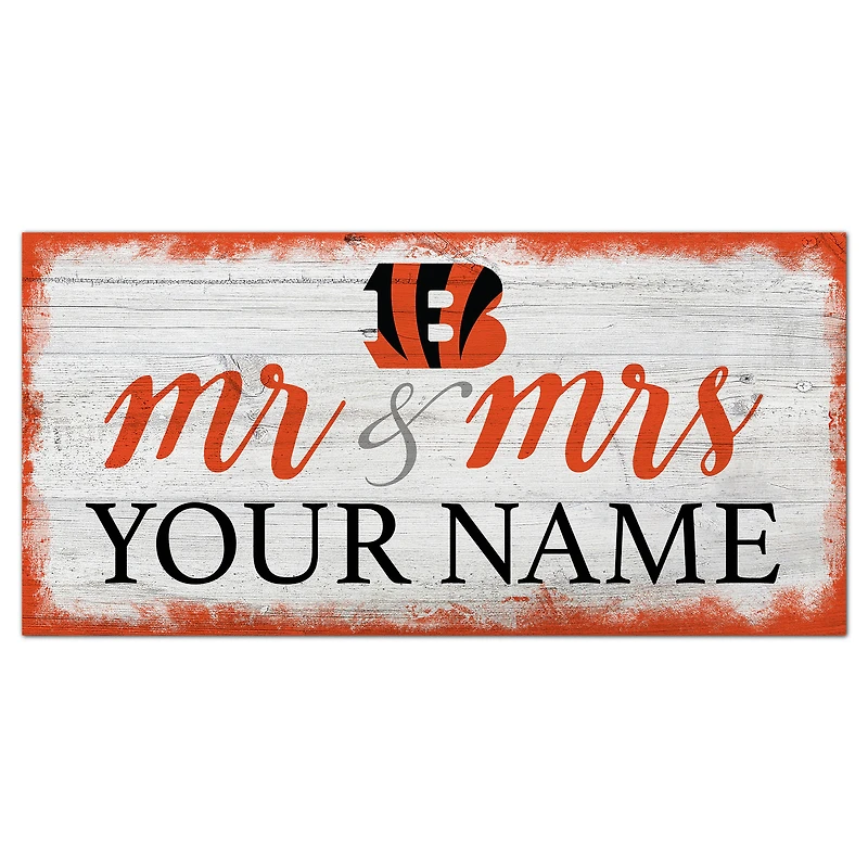 Cincinnati Bengals 6" x 12" Personalized Mr. & Mrs. Script Sign