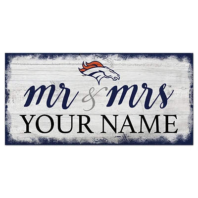 Denver Broncos 6" x 12" Personalized Mr. & Mrs. Script Sign