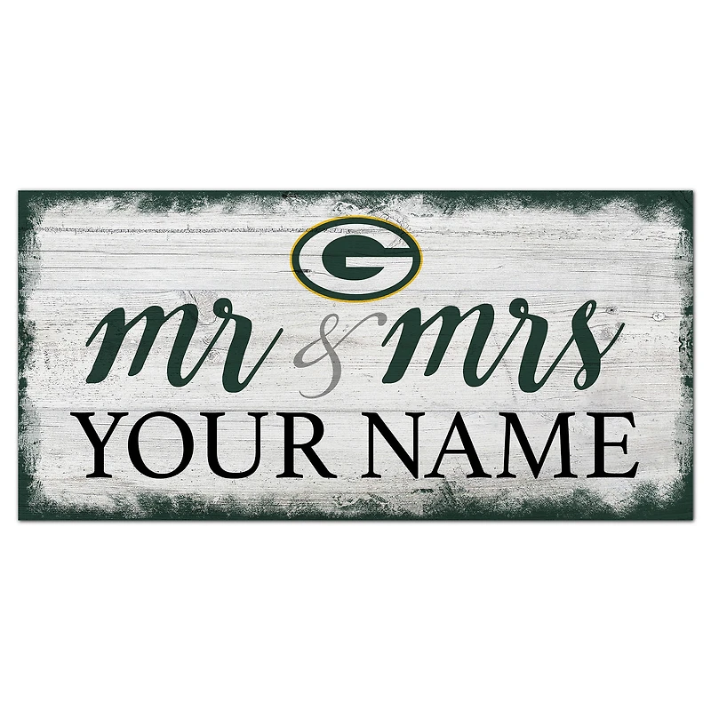 Green Bay Packers 6" x 12" Personalized Mr. & Mrs. Script Sign