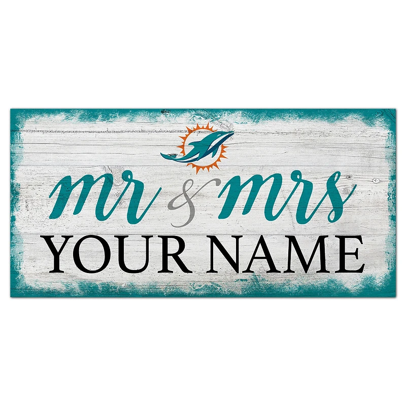 Miami Dolphins 6" x 12" Personalized Mr. & Mrs. Script Sign