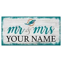 Miami Dolphins 6" x 12" Personalized Mr. & Mrs. Script Sign