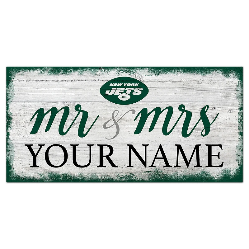 New York Jets 6" x 12" Personalized Mr. & Mrs. Script Sign