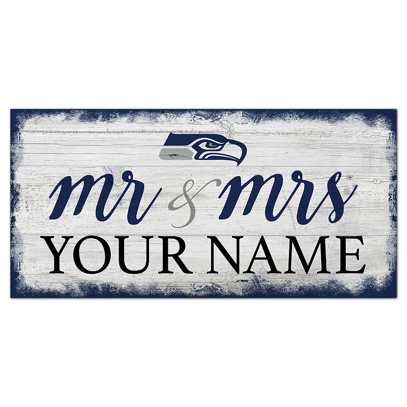 Seattle Seahawks 6" x 12" Personalized Mr. & Mrs. Script Sign