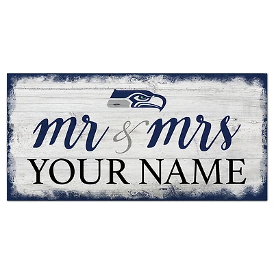 Seattle Seahawks 6" x 12" Personalized Mr. & Mrs. Script Sign