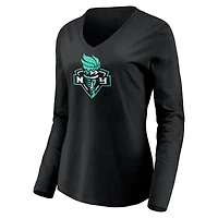 Women's Black New York Liberty Primary Logo Long Sleeve V-Neck T-Shirt