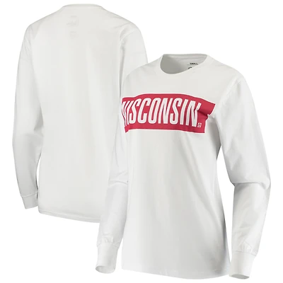 Women's Pressbox White Wisconsin Badgers Big Block Whiteout Long Sleeve T-Shirt