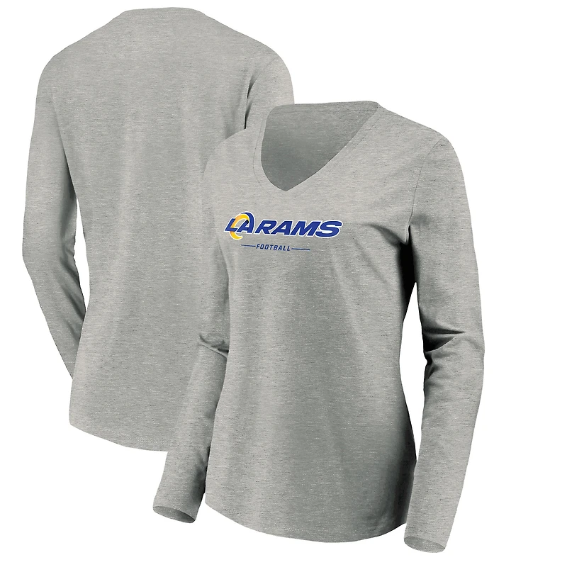 Women's Heather Gray Los Angeles Rams Team Lockup Long Sleeve V-Neck T-Shirt