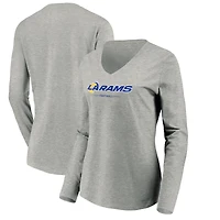 Women's Heather Gray Los Angeles Rams Team Lockup Long Sleeve V-Neck T-Shirt