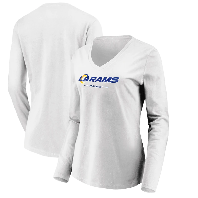 Women's White Los Angeles Rams Team Lockup Long Sleeve V-Neck T-Shirt